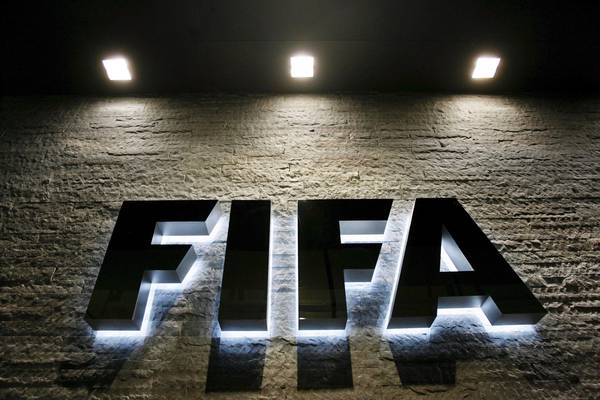 A file picture of the FIFA logo at the FIFA headquaters in Zurich,