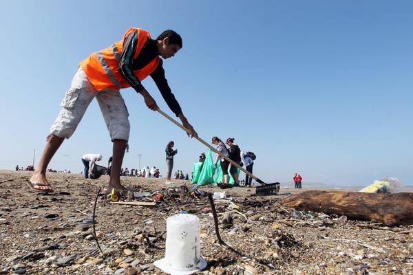 Volontari ripuliscono una spiaggia in Algeria
