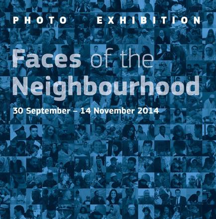 La locandina della mostra fotografica 'Volti dei vicini' sui progetti della Politica di vicinato Ue promossa dalla presidenza di turno italiana dell'Ue
