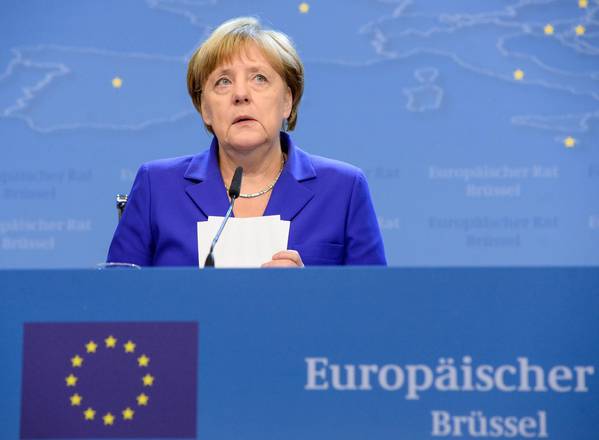 La cancelliera tedesca Angela Merkel in un incontro a Burxelles