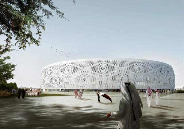 Un'immagine del futuro Al Thumama Stadium a Doha