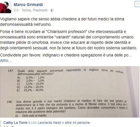 Il post di Marco Grimaldi su Facebook © Ansa