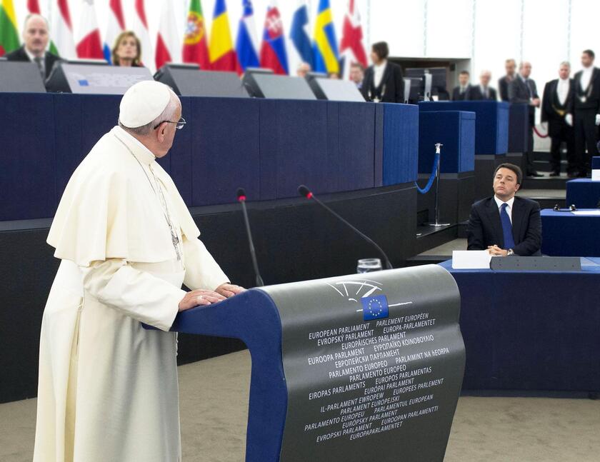 La visita di papa Francesco al Parlamento Ue - RIPRODUZIONE RISERVATA