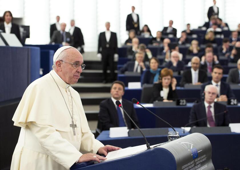La visita di papa Francesco al Parlamento Ue - RIPRODUZIONE RISERVATA