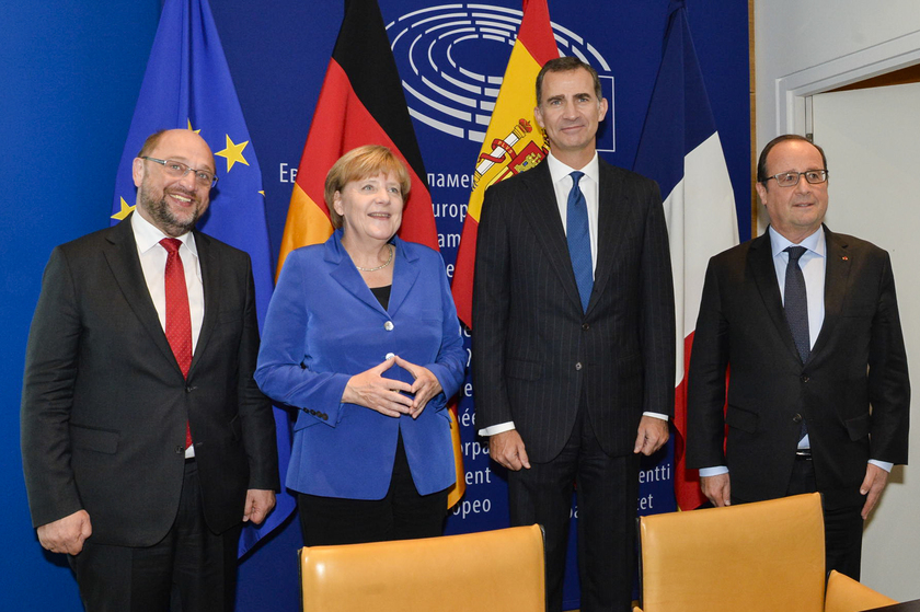 Martin Schulz, Angela Merkel, Felipe VI di Spagna e François Hollande © Parlamento Ue - RIPRODUZIONE RISERVATA