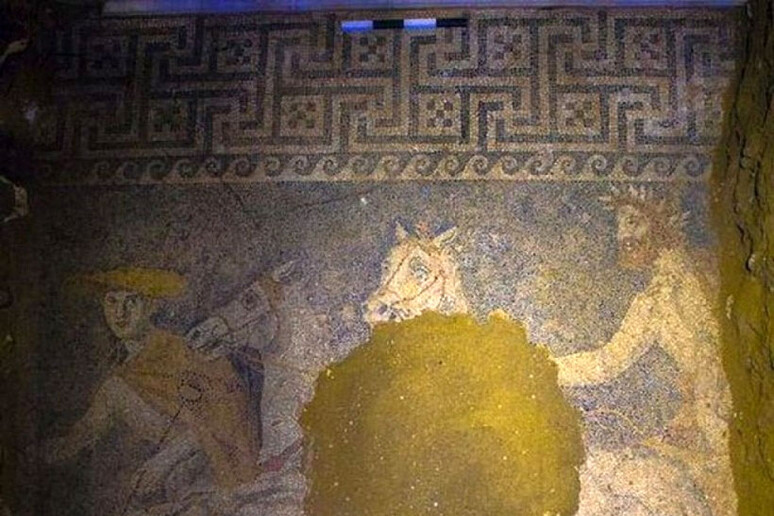 Una parte del mosaico di Amfipoli (foto diffusa dal Ministero della Cultura ellenico) -     RIPRODUZIONE RISERVATA