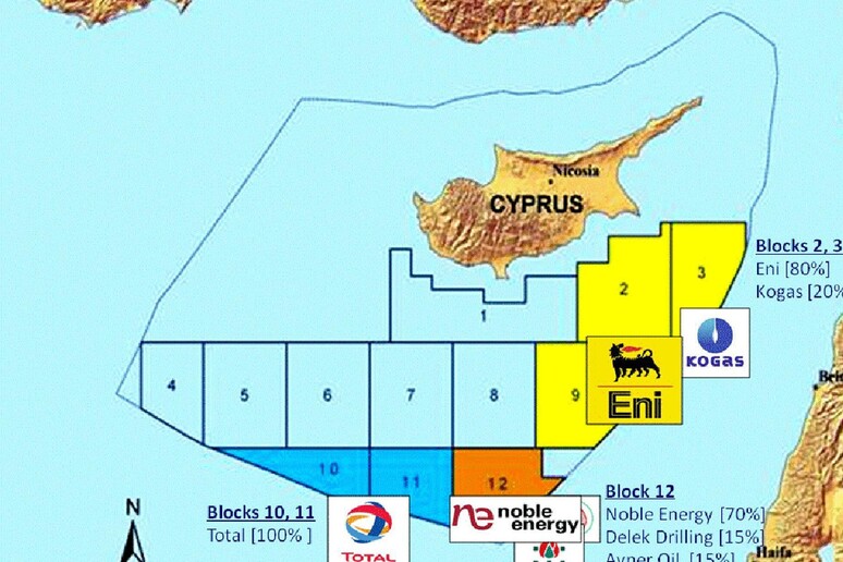 Mappa delle esplorazioni di idrocarburi nella Zona Economica esclusiva di Cipro -     RIPRODUZIONE RISERVATA