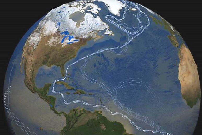 Le linee indicano la Circolazione Atlantica, il cui indebolimento corrisponde a temperature più elevate (fonte: NASA) - RIPRODUZIONE RISERVATA