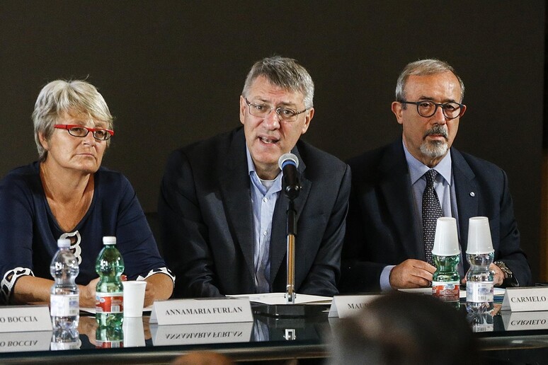 Annamaria Furlan, Maurizio Landini e Carmelo Barbagallo, in una immagine del 19 settembre 2019 - RIPRODUZIONE RISERVATA