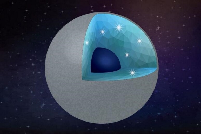 Rappresentazione artistica di un pianeta roccioso esterno al Sistema Solare, con il mantello interno punteggiato di diamanti. (fonte: Shim/ASU/Vecteezy) - RIPRODUZIONE RISERVATA