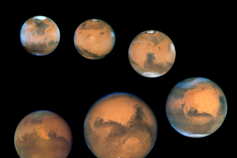 Composizione di immagini di Marte riprese dal telescopio spaziale Hubble nel corso degli anni (fonte: Hubble Heritage) - RIPRODUZIONE RISERVATA