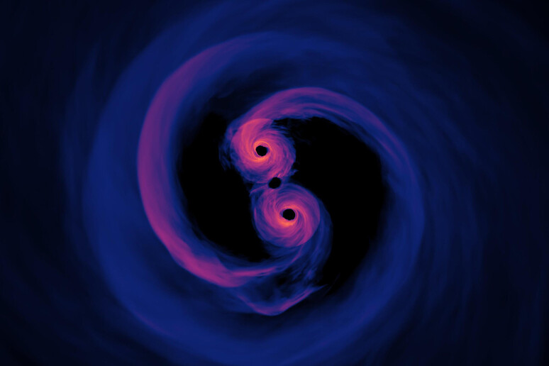 Rappresentazione artistica di due buchi neri che si fondono (fonte: NASA’s Goddard Space Flight Center) - RIPRODUZIONE RISERVATA