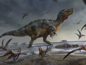 Rappresentazione artistica dello ‘Spinosauride della roccia bianca’, scoperto sull’Isola di Wight (fonte: UoS/Anthony Hutchings) (ANSA)