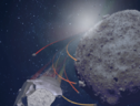 I sassi espulsi dall’asteroide ricadono sulla sua superficie (fonte: April I. Neander, NASA/Goddard/University of Arizona) (ANSA)