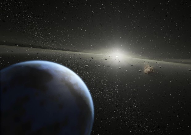 Ricostruzione artistica di un asteroide vicino alla Terra (fonte: NASA/JPL-Caltech) © Ansa