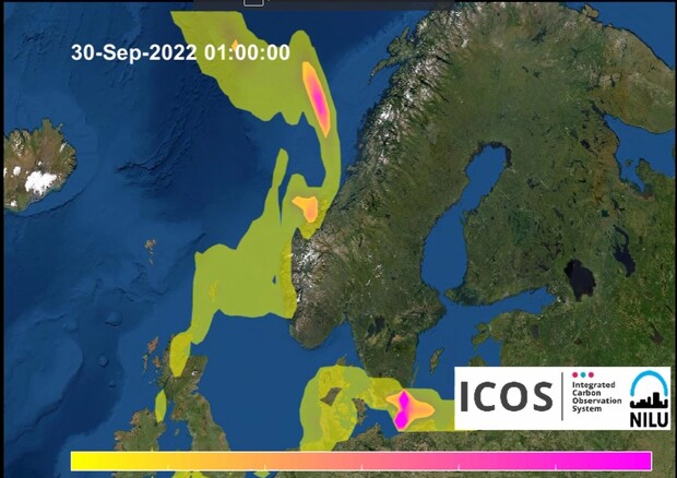 La simulazione della nube di metano sulla Scandinavia (fonte: NIU) © Ansa