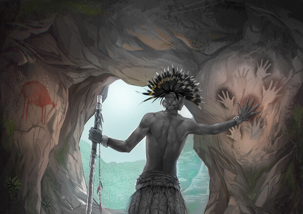 Raffigurazione artistica di Tebo1, il giovane che subì l'amputazione del piede sinistro 31.000 anni fa (Fonte: Jose Garcia (Garciartist) and Griffith University) © Ansa