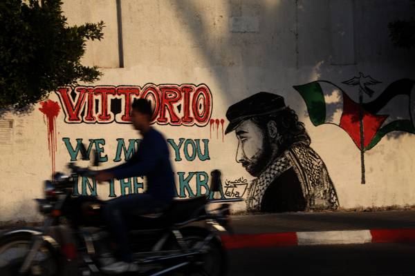Palestinian Italian activist Vittorio Arrigoni' graffiti in Gaza City