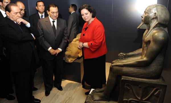 Inauguration of the Egyptian Museum in Rome with then-premier Silvio Berlusconi and former Egyptian President Hosni Mubarak, September 2010