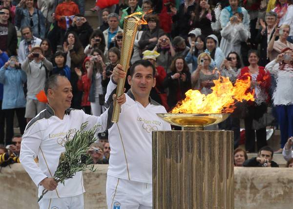 Pyrros Dimas (R), Greek weightlifter and Olympic winner