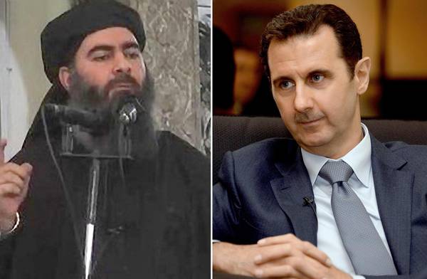 Syrian president Bashar el Assad (R) and the Islamic State (Isis) leader al Baghadi (L)