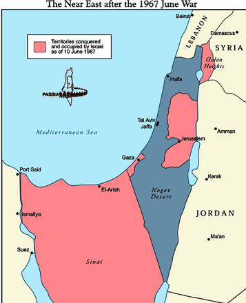 In rosa i territori occupati da Israele nel 1967