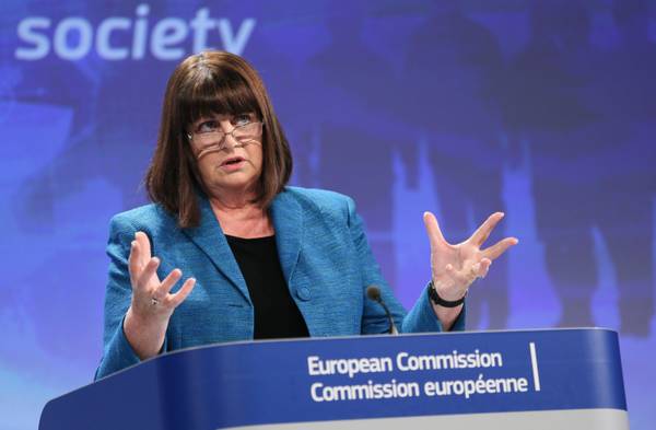 EU Commissioner for Research, Innovation and Science Maire Geoghegan-Quinn gives a news conference on Horizon 2020 funding at EU headquarters in Brussels