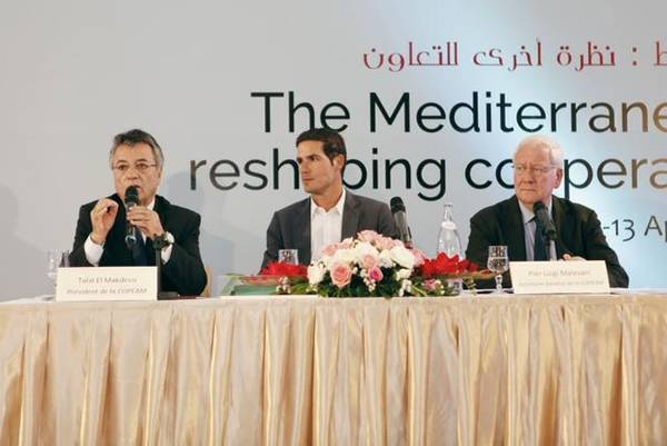 From left, the new President of COPEAM, Talal El Makdessi (Téléliban), the President and Director general of Radio France, Mathieu Gallet, and Secretary-general of COPEAM, Pier Luigi Malesani (photo by Elise Ortiou-Campion)