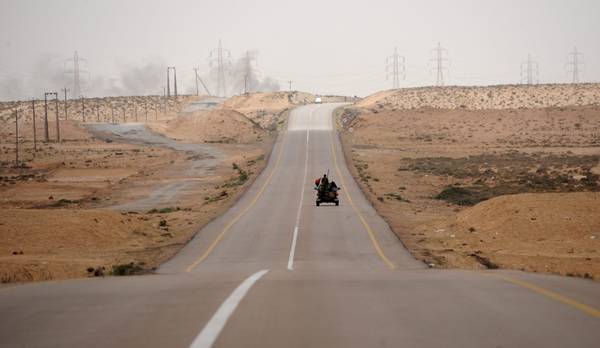 A road between Ajdabiya and Brega in the oil-rich eastern region of Libya