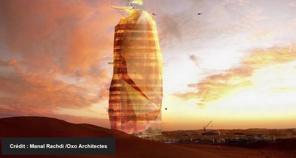 Il progetto di 'città-torre' nel deserto del Sahara in Marocco (foto Manal Rachdi/Oxo Architectes)