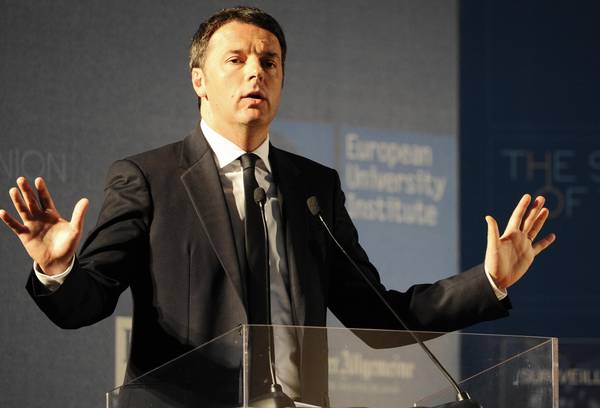 Italian Premier Matteo Renzi delivers a speech during the State of the Union conference organized in Florence, Italy