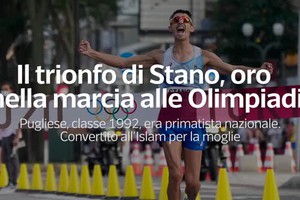 Il trionfo di Stano, oro nella marcia alle Olimpiadi (ANSA)