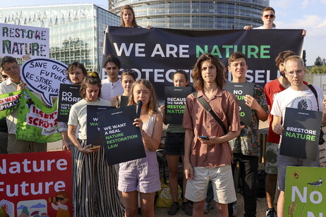 Giovani ambientalisti davanti al Parlamento di Strasburgo
