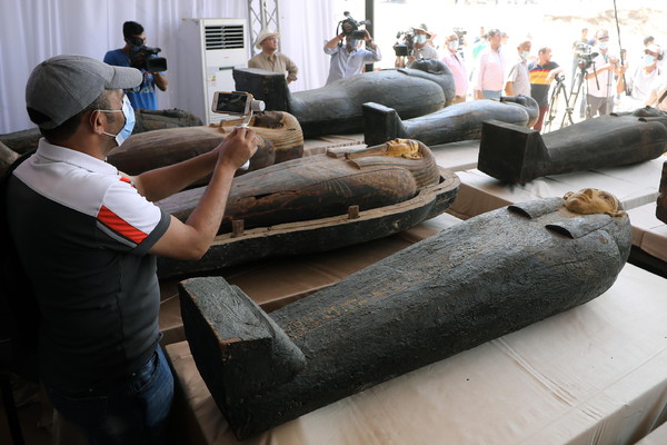A collection of 59 coffins uncovered in Saqqara
