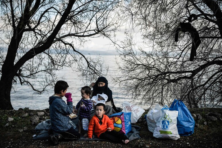 Una famiglia di migranti giunti sull 'isola di Lesbos in Grecia -     RIPRODUZIONE RISERVATA