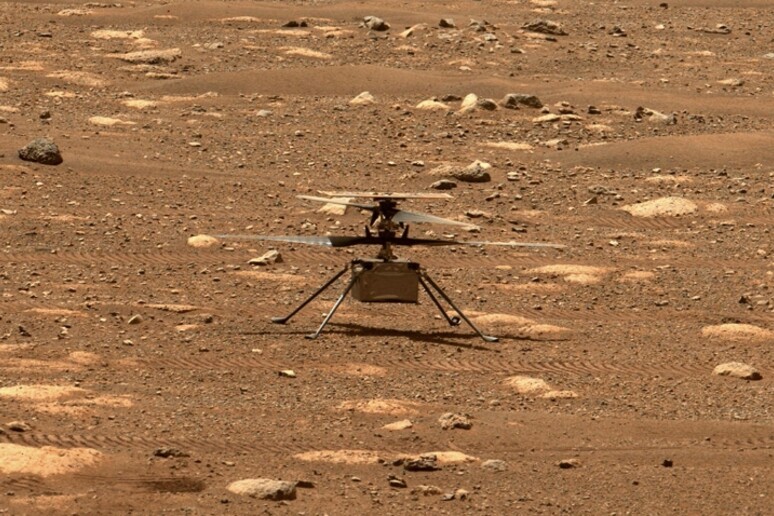 Il drone-elicottero sul suolo marziano, fotografato dal rover della Nasa Perseverance (fonte: NASA/JPL-Caltech/ASU) - RIPRODUZIONE RISERVATA