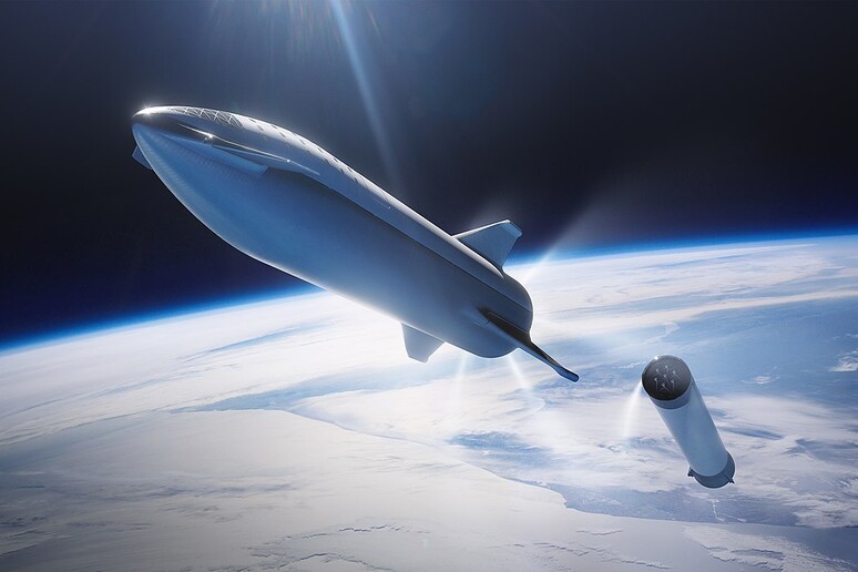 Rappresentazione artistica della separazione dei due stadi di Starship (fonte: SpaceX) - RIPRODUZIONE RISERVATA