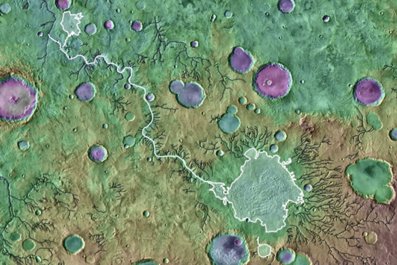 Rappresentazione grafica di un 'inondazione su Marte, basata sulle immagini della missione Mars Orbiter della Nasa (fonte: NASA/GSFC/ JPL ASU) - RIPRODUZIONE RISERVATA